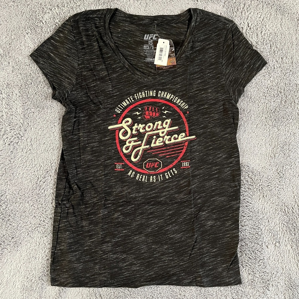 UFC Official Strong & Fierce Shirt Womens SMall Heathered Gray Short Sleeve